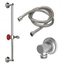 California Faucets 9127-80WR-PC - Slide Bar Handshower Kit - Red Wheel Handle with Concave Base