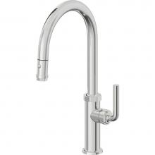 California Faucets K30-100-SL-PC - Pull-Down Kitchen Faucet with Button Sprayer  - High Arc Spout