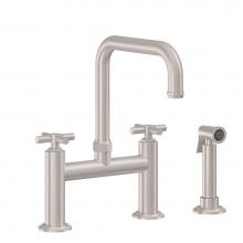 California Faucets K30-123S-SX-PC - Bridge Kitchen Faucet with Sidespray - Quad Spout