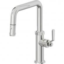 California Faucets K81-103-BL-PC - Pull-Down Kitchen Faucet with Button Sprayer  - Quad Spout