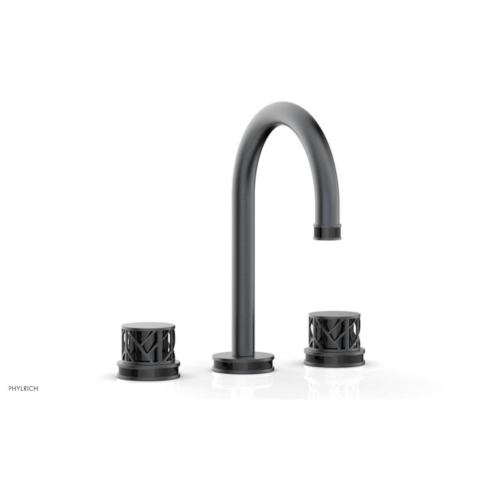 Gunmetal Gray Jolie Widespread Lavatory Faucet With Gooseneck Spout, Round Cutaway Handles, And Bl