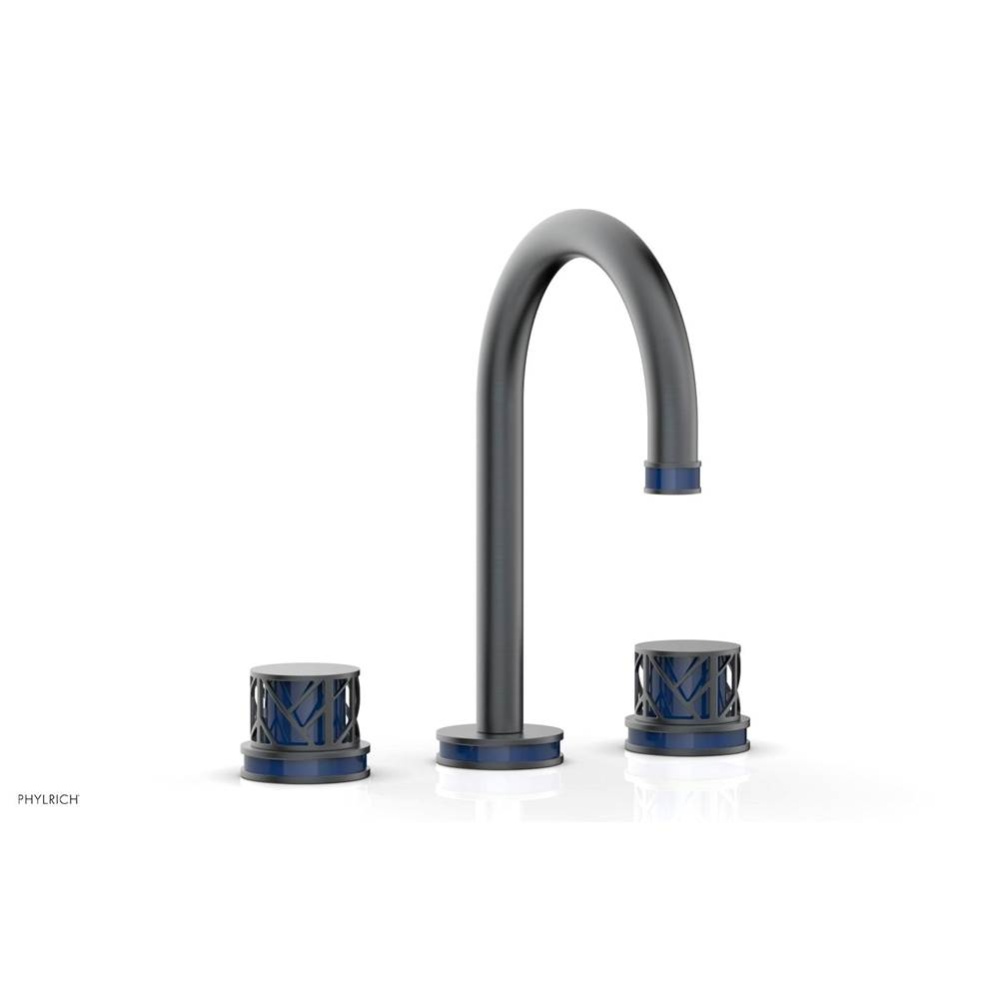 Gunmetal Gray Jolie Widespread Lavatory Faucet With Gooseneck Spout, Round Cutaway Handles, And Na