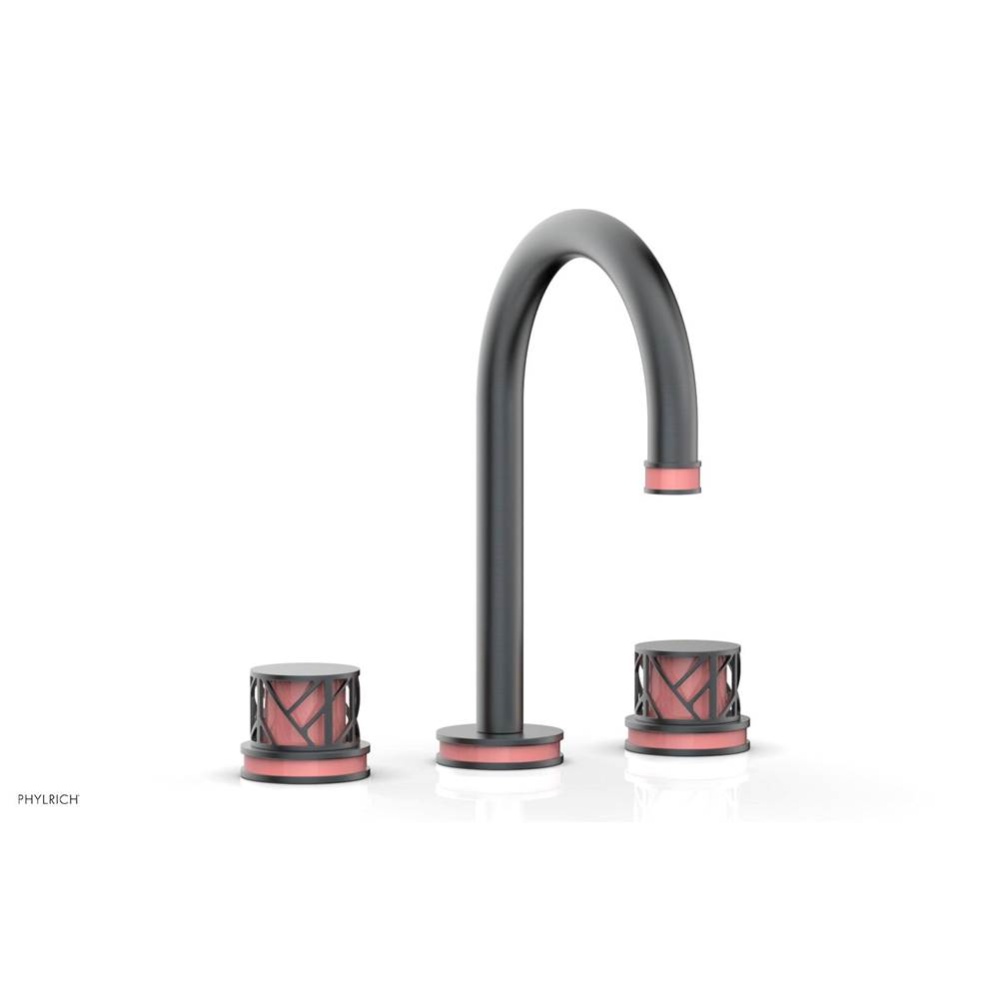 Gunmetal Gray Jolie Widespread Lavatory Faucet With Gooseneck Spout, Round Cutaway Handles, And Pi