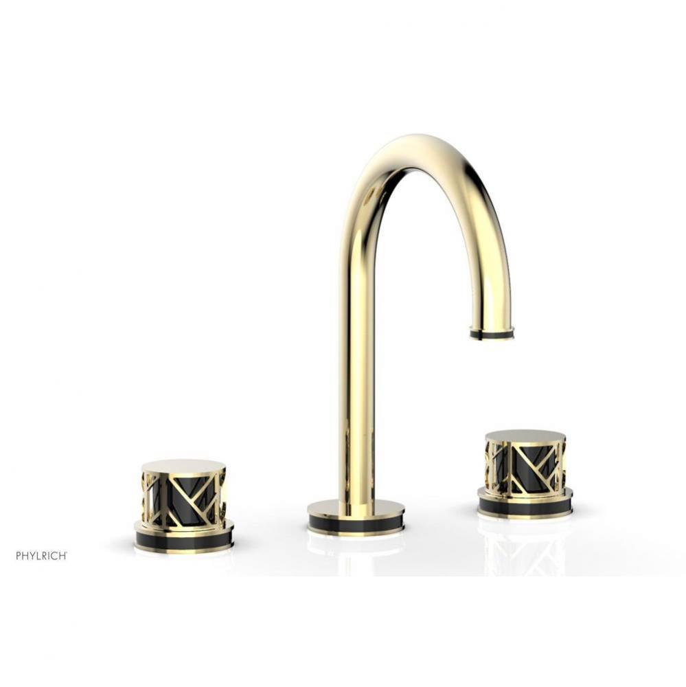 Burnished Nickel Jolie Widespread Lavatory Faucet With Gooseneck Spout, Round Cutaway Handles, And