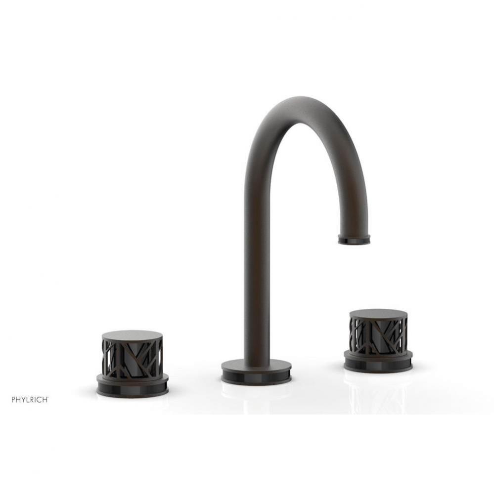 Antique Bronze Jolie Widespread Lavatory Faucet With Gooseneck Spout, Round Cutaway Handles, And B