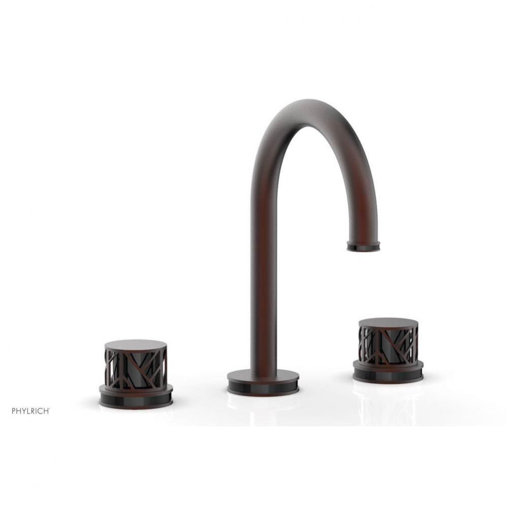 Oil Rubbed Bronze Jolie Widespread Lavatory Faucet With Gooseneck Spout, Round Cutaway Handles, An