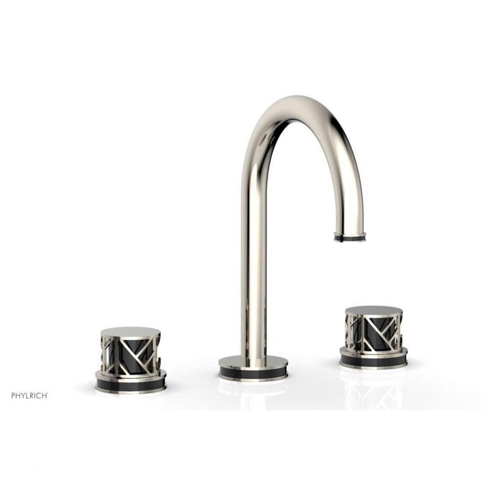 Satin Nickel Jolie Widespread Lavatory Faucet With Gooseneck Spout, Round Cutaway Handles, And Bla