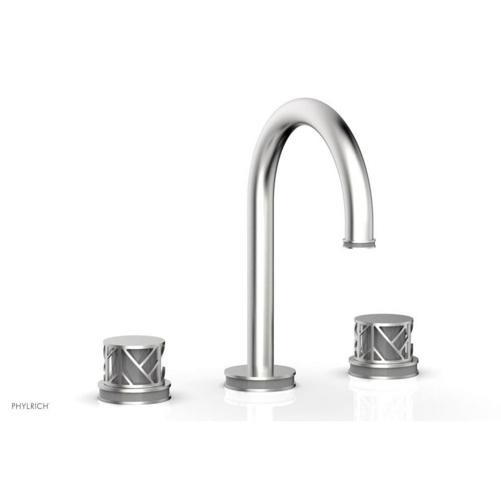 Burnished Nickel Jolie Widespread Lavatory Faucet With Gooseneck Spout, Round Cutaway Handles, And