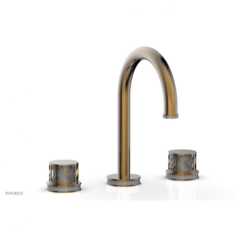 Satin Nickel Jolie Widespread Lavatory Faucet With Gooseneck Spout, Round Cutaway Handles, And Gre