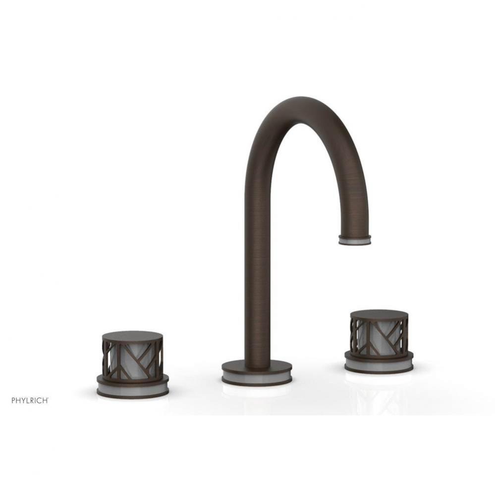 Antique Bronze Jolie Widespread Lavatory Faucet With Gooseneck Spout, Round Cutaway Handles, And G