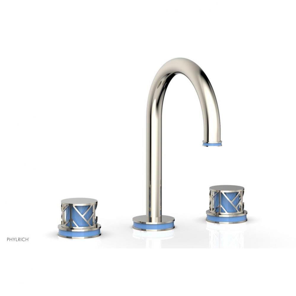 Satin Nickel Jolie Widespread Lavatory Faucet With Gooseneck Spout, Round Cutaway Handles, And Lig