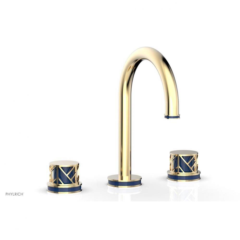 Polished Brass Jolie Widespread Lavatory Faucet With Gooseneck Spout, Round Cutaway Handles, And N