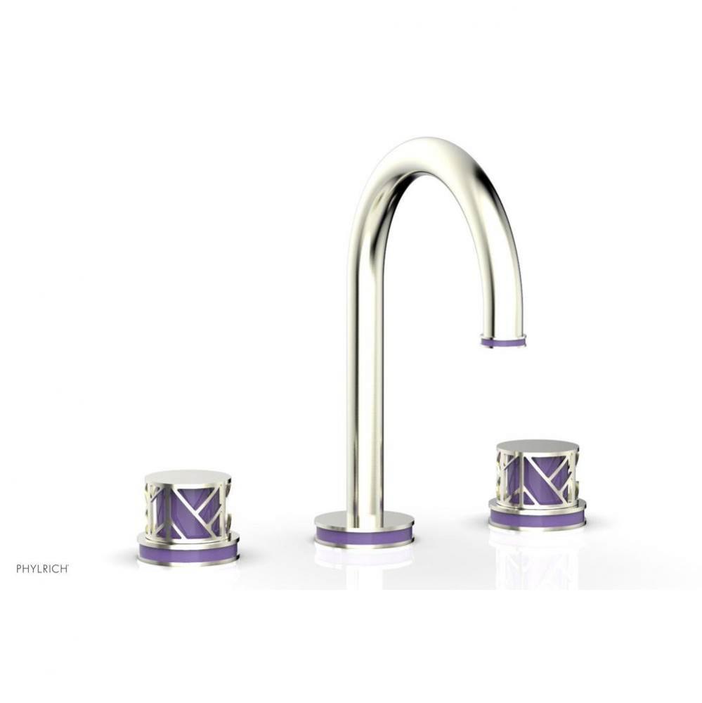 Polished Brass Jolie Widespread Lavatory Faucet With Gooseneck Spout, Round Cutaway Handles, And P
