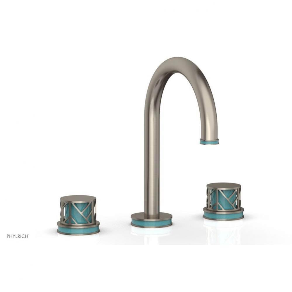 Burnished Nickel Jolie Widespread Lavatory Faucet With Gooseneck Spout, Round Cutaway Handles, And