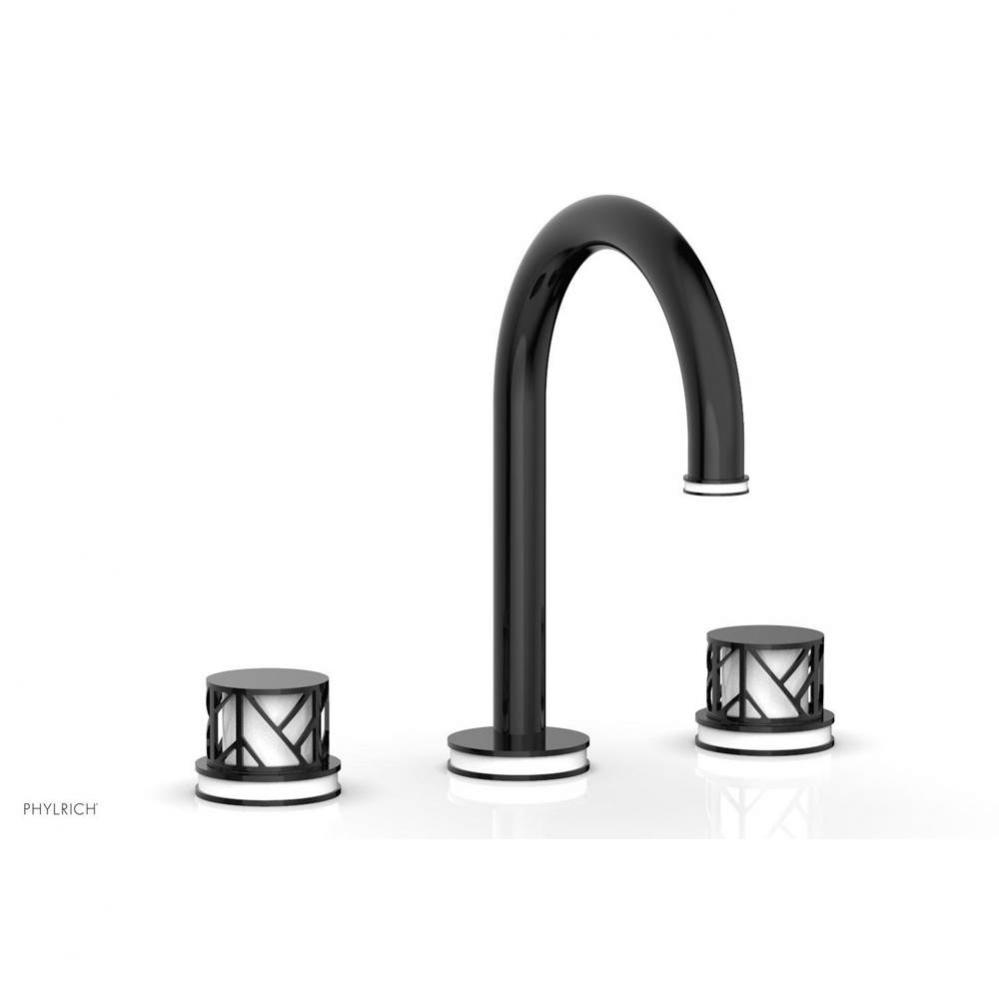 Gloss White Jolie Widespread Lavatory Faucet With Gooseneck Spout, Round Cutaway Handles, And Glos