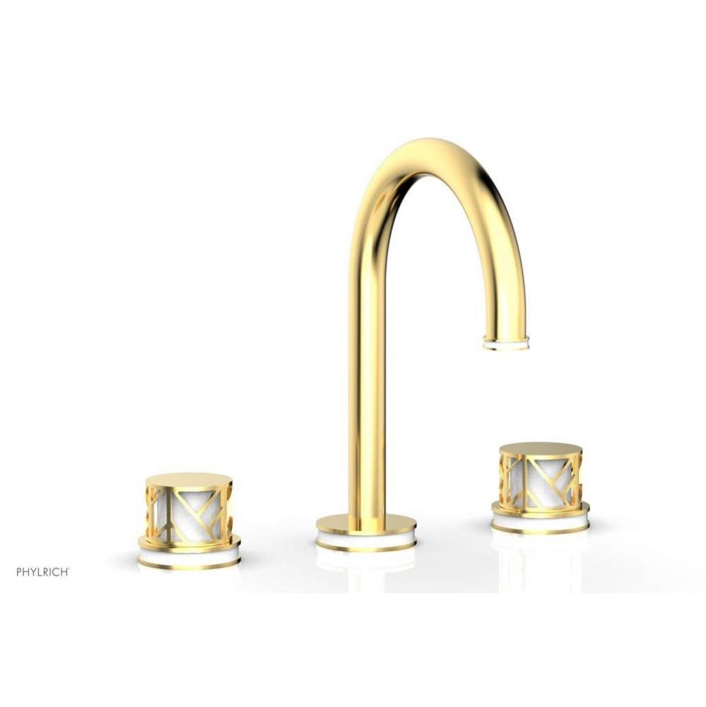 Satin Chrome Jolie Widespread Lavatory Faucet With Gooseneck Spout, Round Cutaway Handles, And Glo