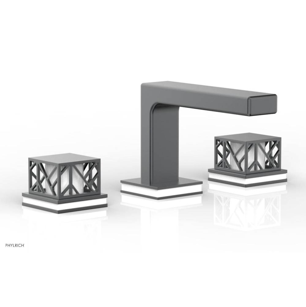 Gunmetal Gray Jolie Widespread Lavatory Faucet With Rectangular Low Spout, Square Cutaway Handles,