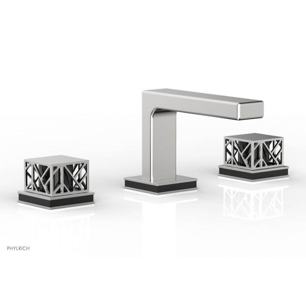 Satin Chrome Jolie Widespread Lavatory Faucet With Rectangular Low Spout, Square Cutaway Handles,