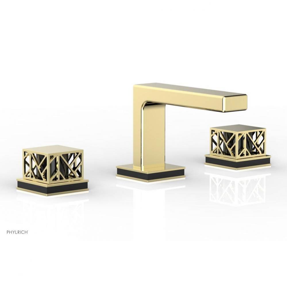 Polished Brass Jolie Widespread Lavatory Faucet With Rectangular Low Spout, Square Cutaway Handles