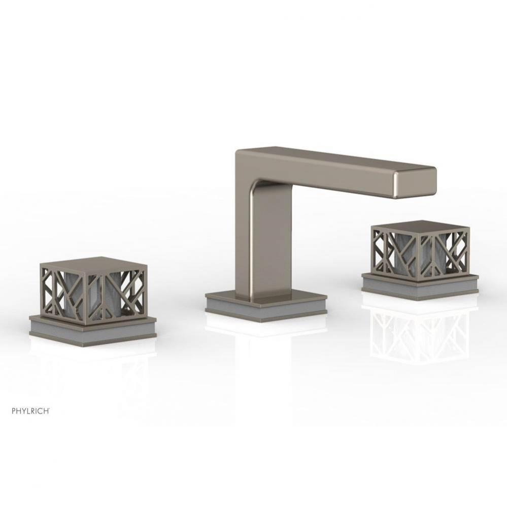 Polished Nickel Jolie Widespread Lavatory Faucet With Rectangular Low Spout, Square Cutaway Handle
