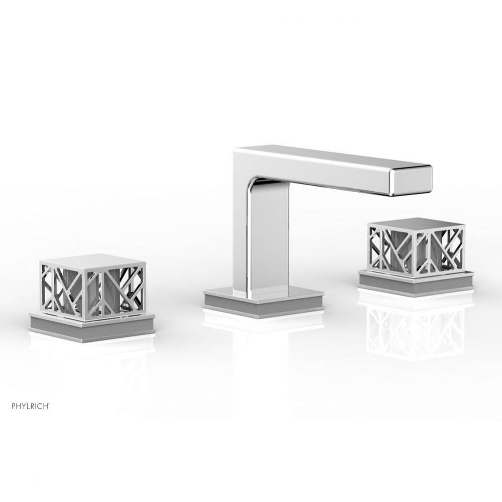 Polished Chrome Jolie Widespread Lavatory Faucet With Rectangular Low Spout, Square Cutaway Handle