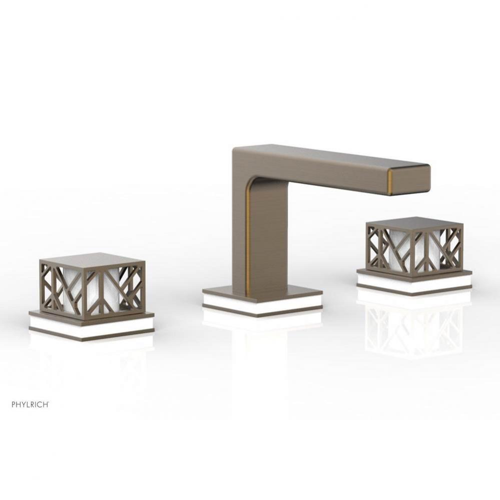 Antique Bronze Jolie Widespread Lavatory Faucet With Rectangular Low Spout, Square Cutaway Handles