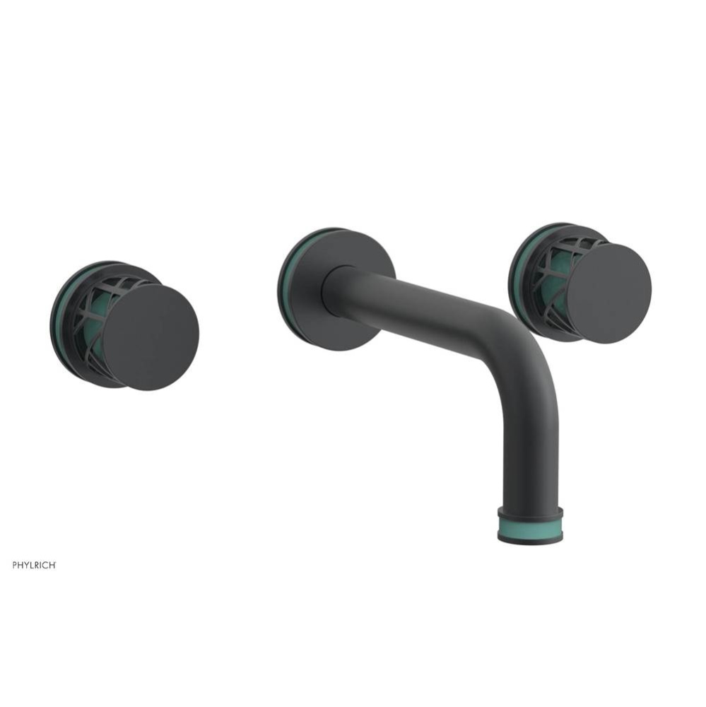 Gunmetal Gray Jolie Two Handle Wall Tub Set With Tubular Spout, Round Cutaway Handles, And Turquoi