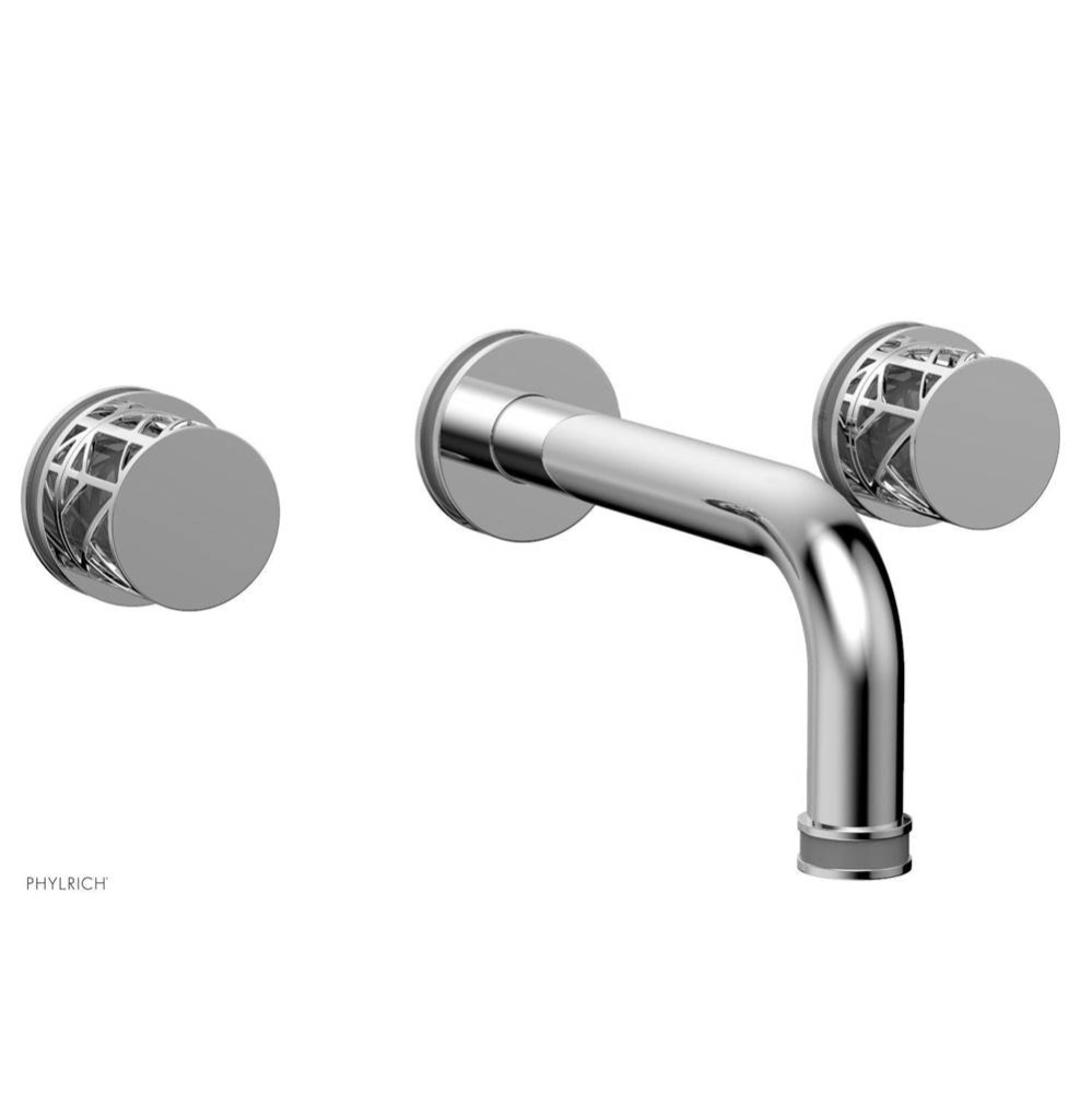 Polished Chrome Jolie Two Handle Wall Faucet With Tubular Spout, Round Cutaway Handles, And Grey A