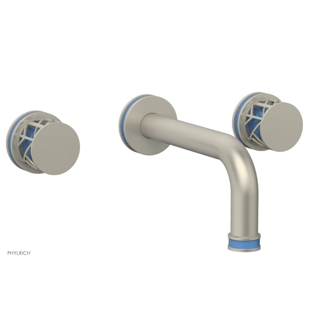 Burnished Nickel Jolie Two Handle Wall Faucet With Tubular Spout, Round Cutaway Handles, And Light