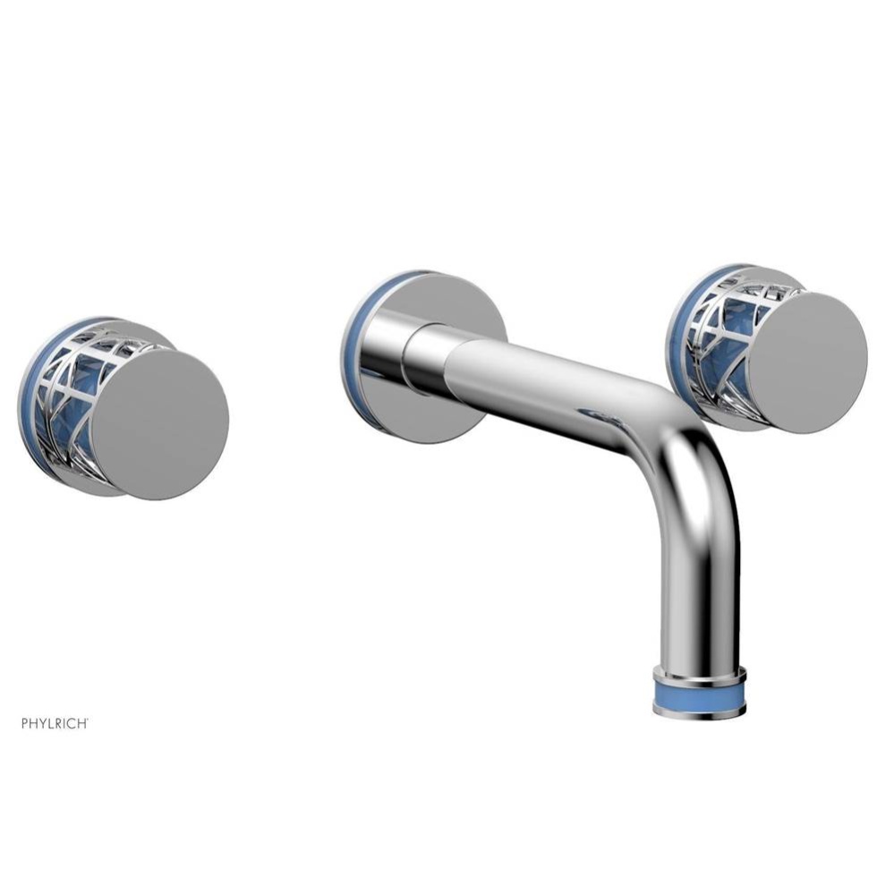 Polished Chrome Jolie Two Handle Wall Faucet With Tubular Spout, Round Cutaway Handles, And Light