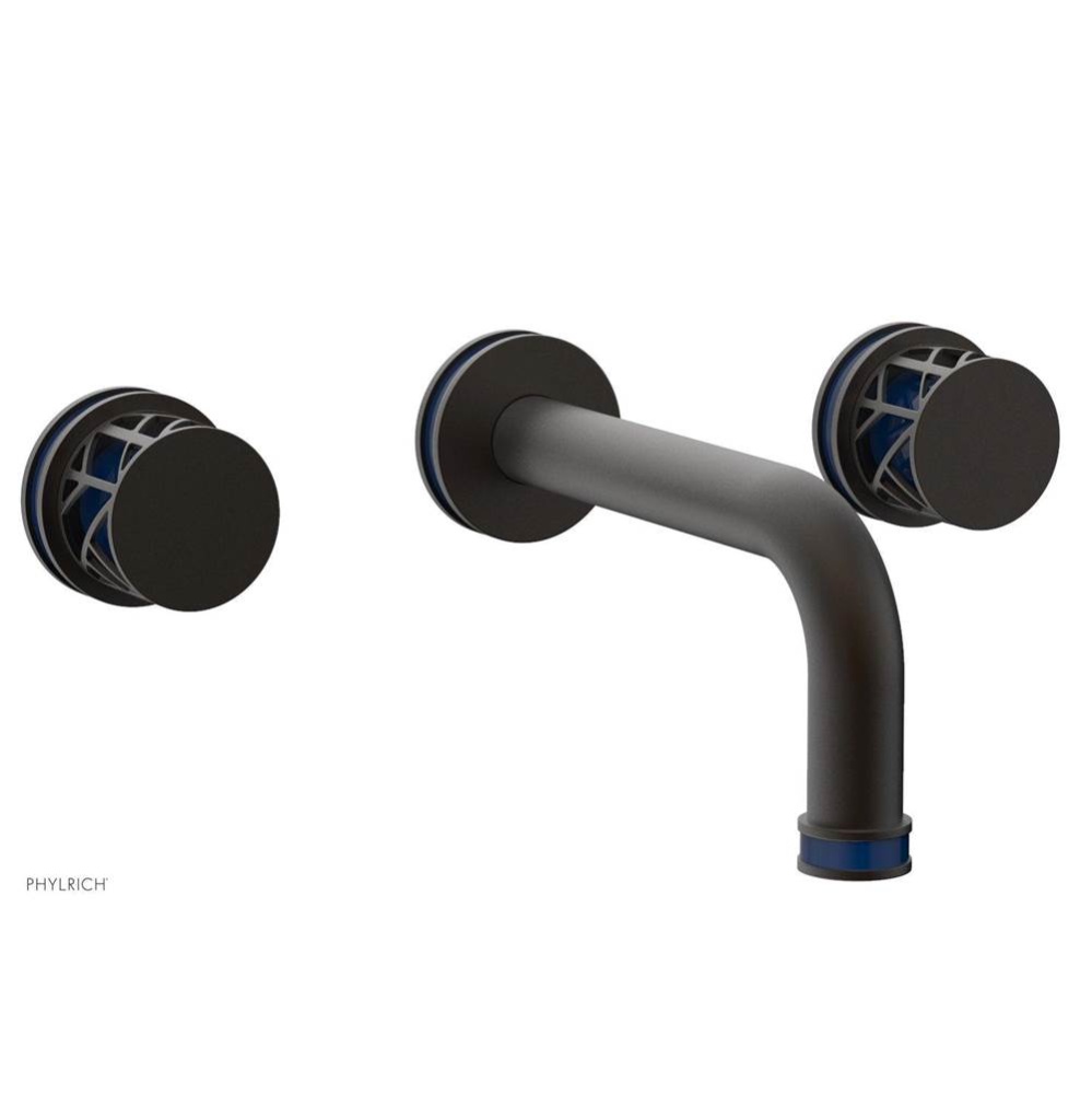 Oil Rubbed Bronze Jolie Two Handle Wall Faucet With Tubular Spout, Round Cutaway Handles, And Navy