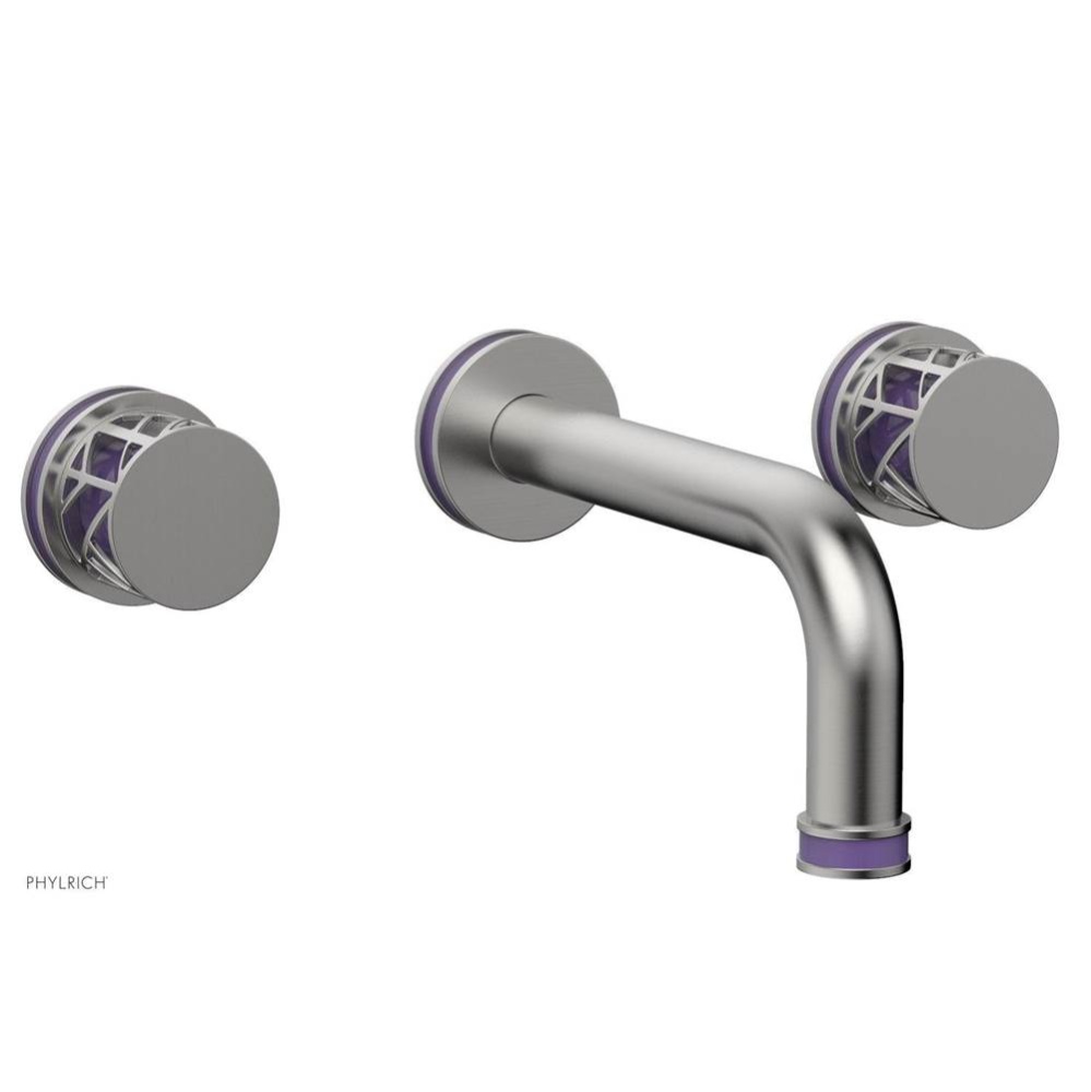 Satin Chrome Jolie Two Handle Wall Tub Set With Tubular Spout, Round Cutaway Handles, And Purple A