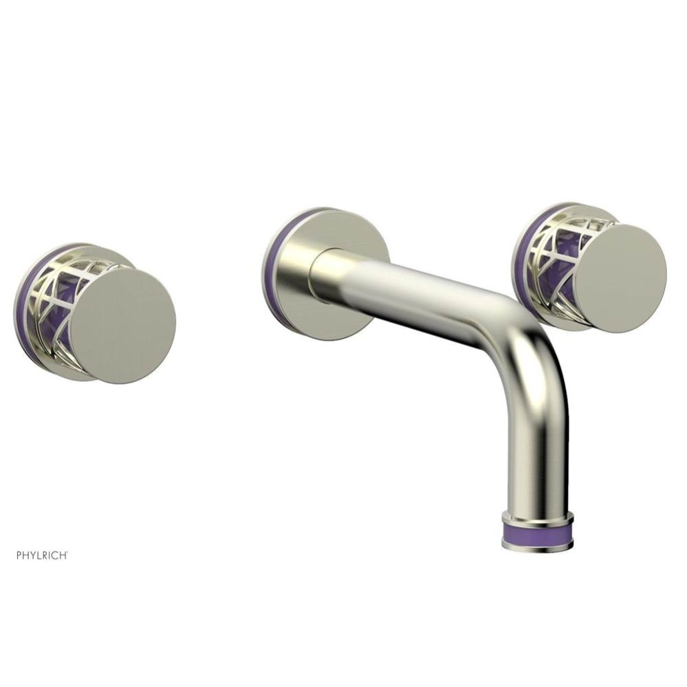 Satin Nickel Jolie Two Handle Wall Tub Set With Tubular Spout, Round Cutaway Handles, And Purple A