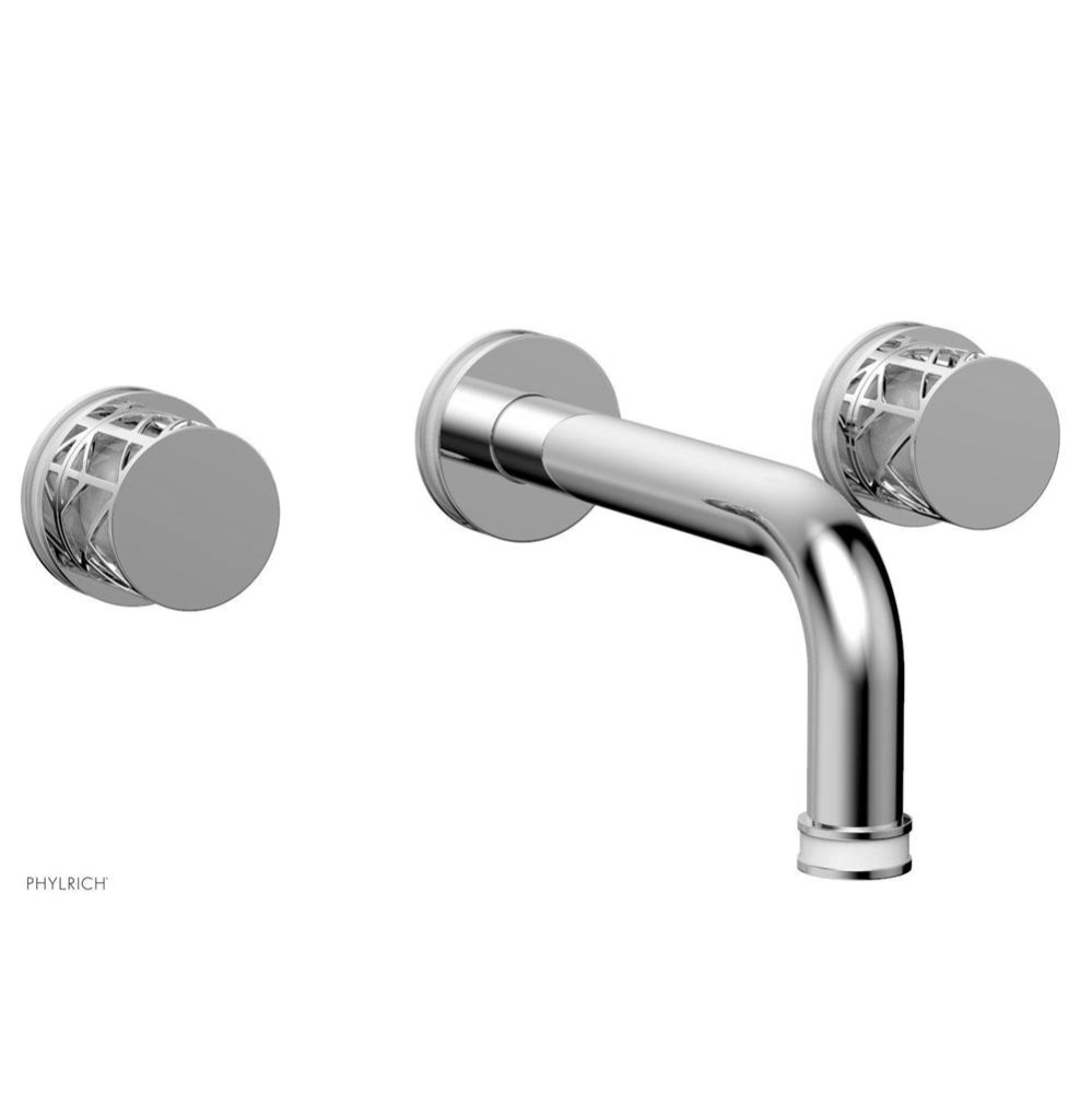Polished Chrome Jolie Two Handle Wall Tub Set With Tubular Spout, Round Cutaway Handles, And Gloss