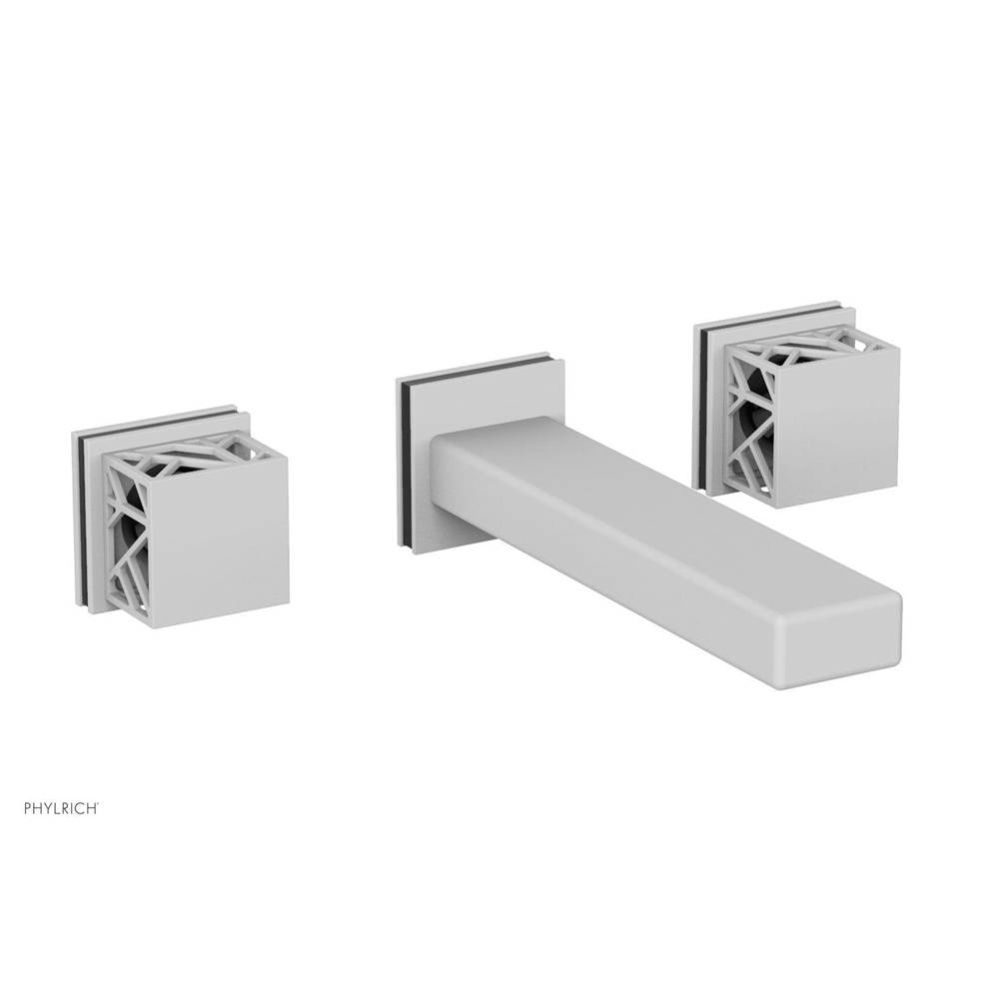 Satin White Jolie Two Handle Wall Tub Set With Rectangular Spout, Square Cutaway Handles, And Blac