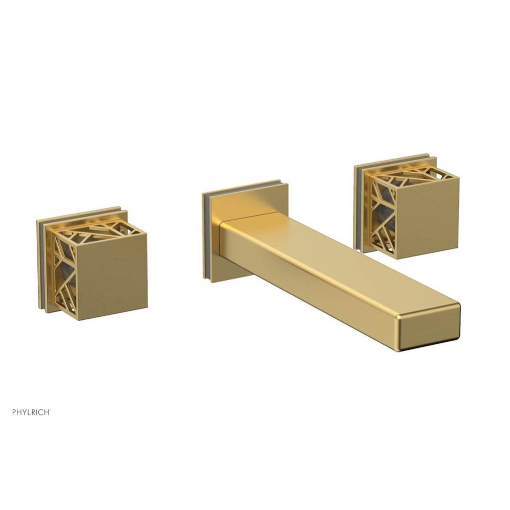 Burnished Gold Jolie Two Handle Wall Tub Set With Rectangular Spout, Square Cutaway Handles, And G