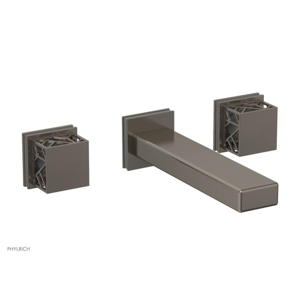 Pewter Jolie Two Handle Wall Tub Set With Rectangular Spout, Square Cutaway Handles, And Grey Acce