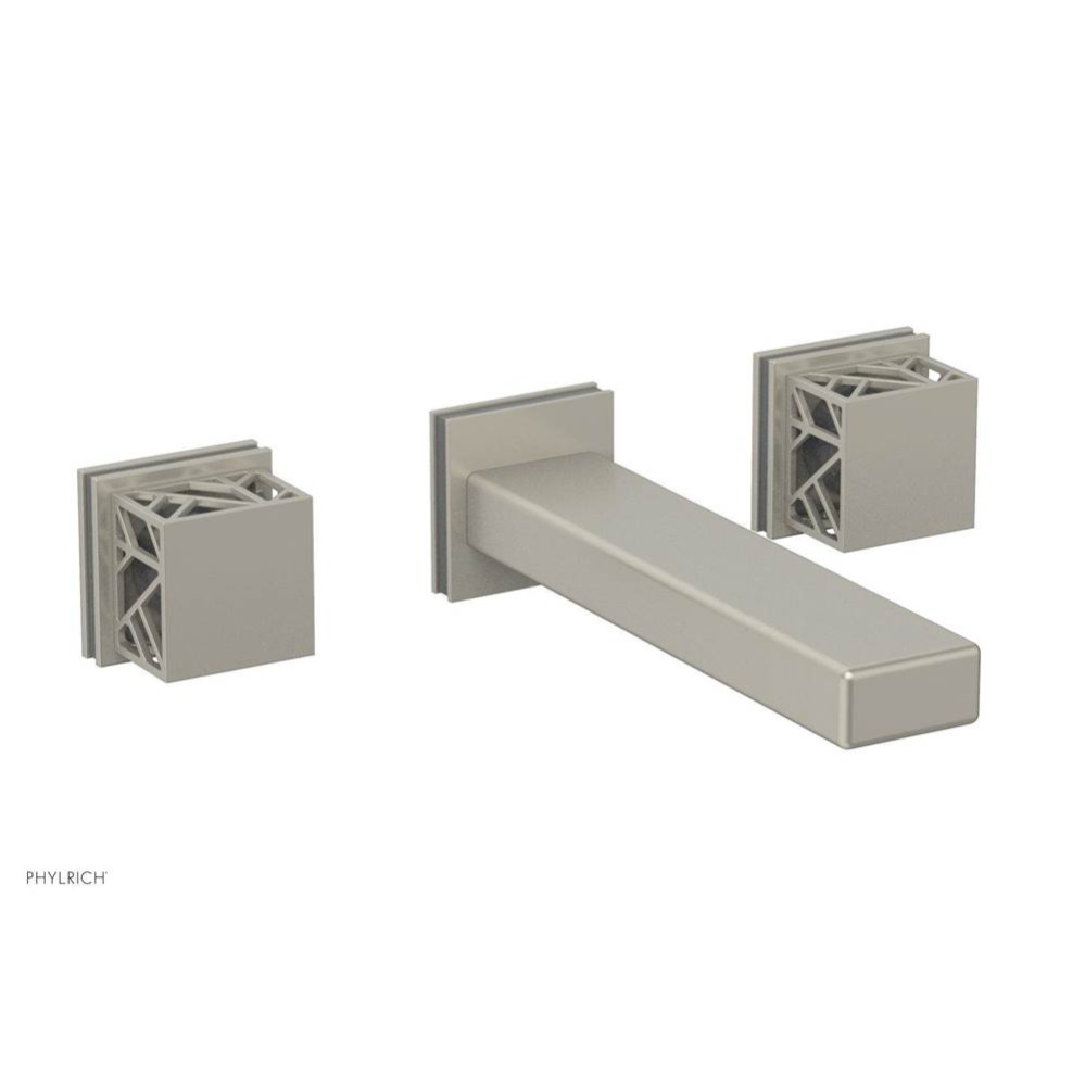 Burnished Nickel Jolie Wall Faucet With Rectangular Spout, Square Cutaway Handles, And Grey Accent