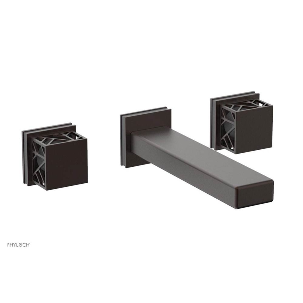 Weathered Copper Jolie Wall Faucet With Rectangular Spout, Square Cutaway Handles, And Grey Accent