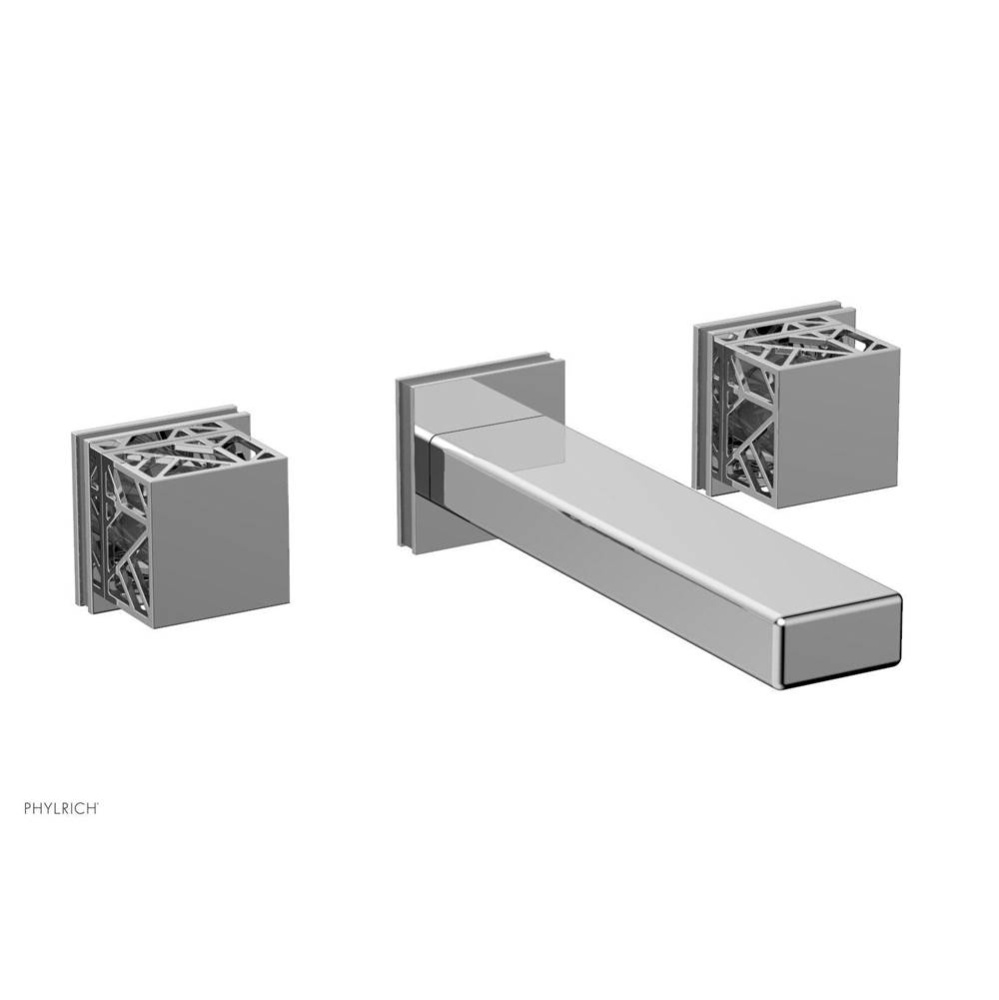 Polished Chrome Jolie Wall Faucet With Rectangular Spout, Square Cutaway Handles, And Grey Accents