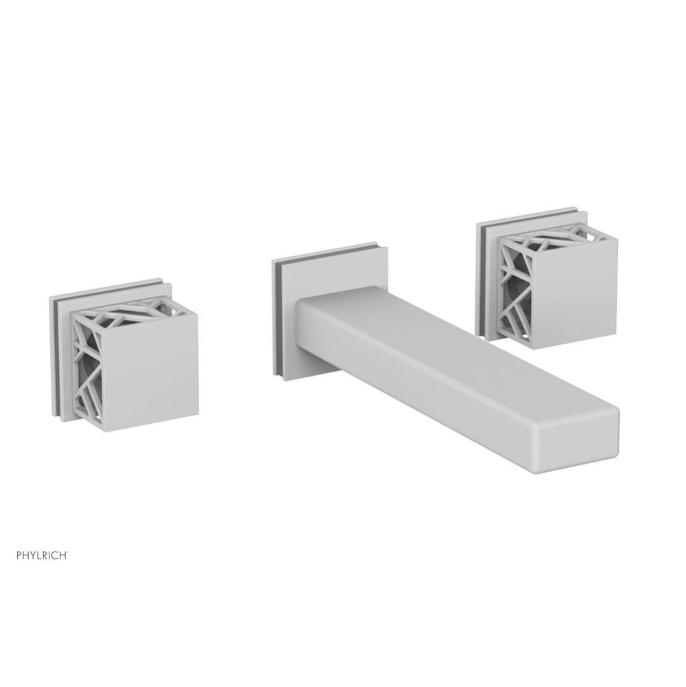 Satin White Jolie Wall Faucet With Rectangular Spout, Square Cutaway Handles, And Grey Accents - 1
