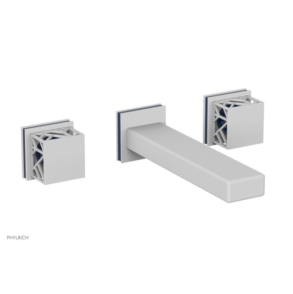 Satin White Jolie Two Handle Wall Tub Set With Rectangular Spout, Square Cutaway Handles, And Navy