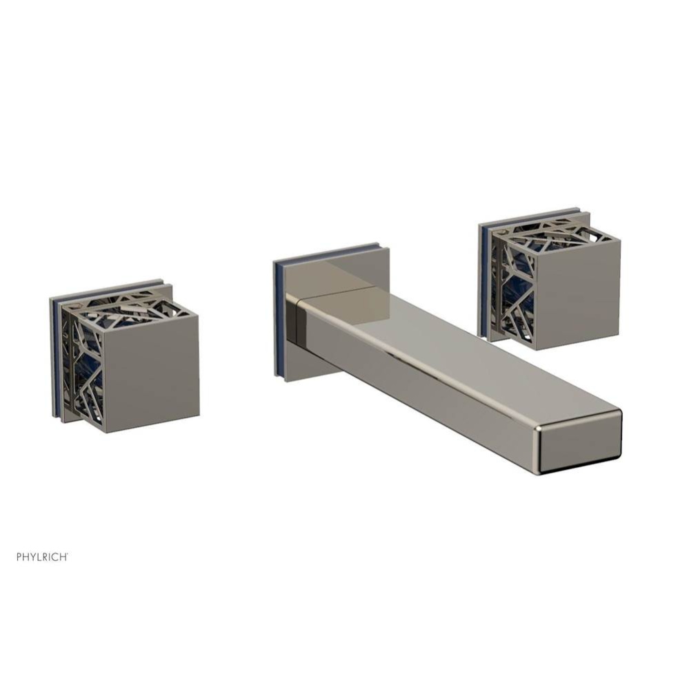 Polished Nickel Jolie Wall Faucet With Rectangular Spout, Square Cutaway Handles, And Navy Blue Ac