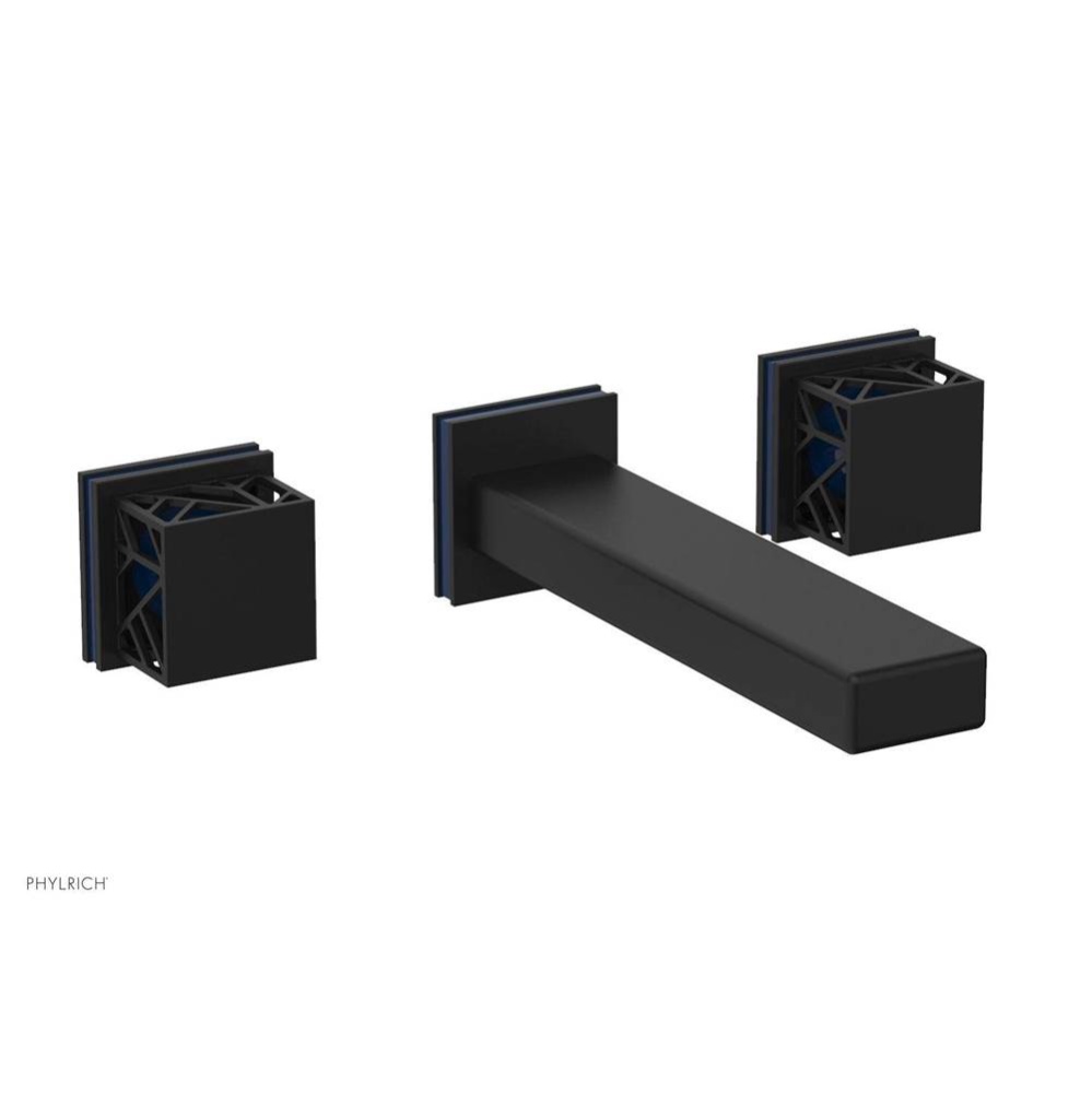 Matte Black Jolie Wall Faucet With Rectangular Spout, Square Cutaway Handles, And Navy Blue Accent