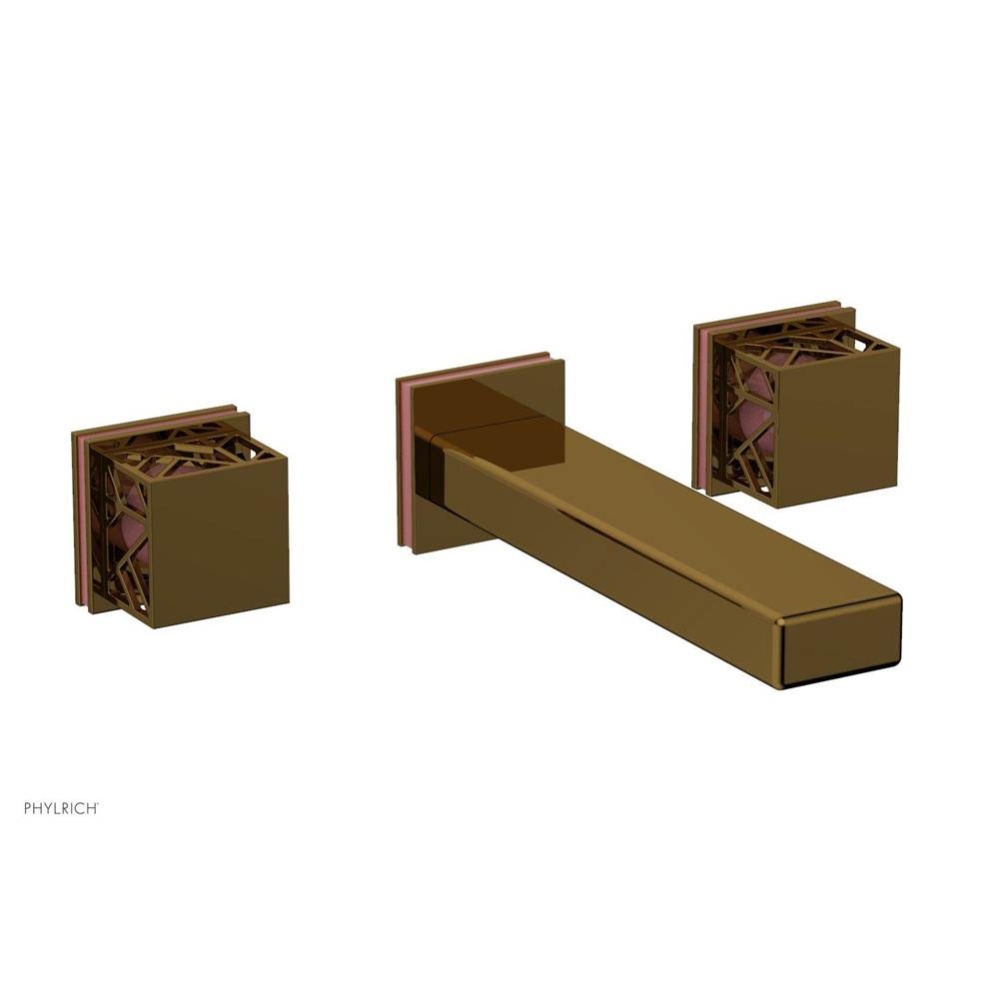 French Brass (Living Finish) Jolie Two Handle Wall Tub Set With Rectangular Spout, Square Cutaway