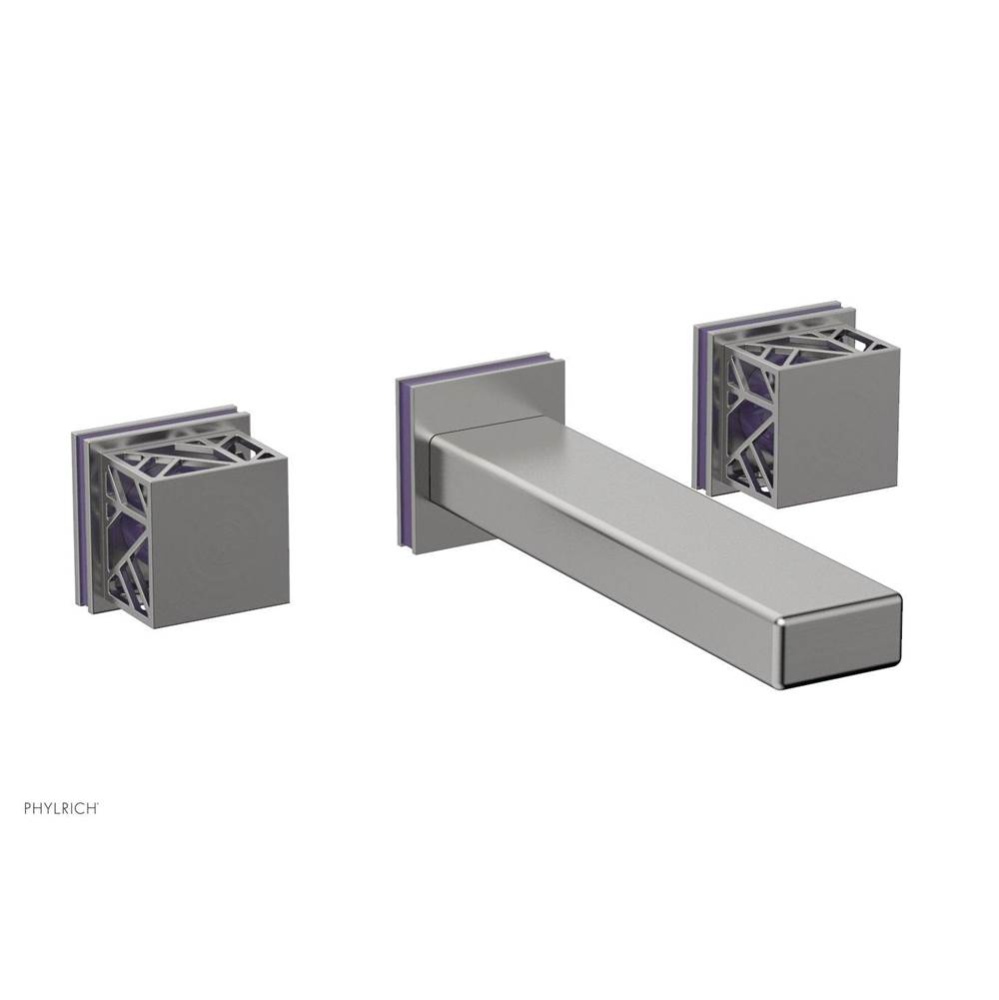 Satin Chrome Jolie Two Handle Wall Tub Set With Rectangular Spout, Square Cutaway Handles, And Pur