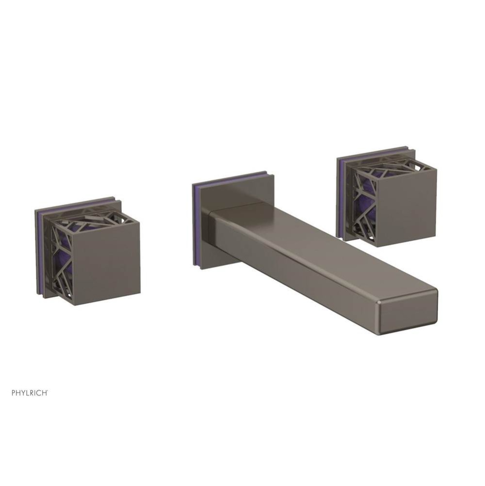 Pewter Jolie Wall Faucet With Rectangular Spout, Square Cutaway Handles, And Purple Accents - 1.2G