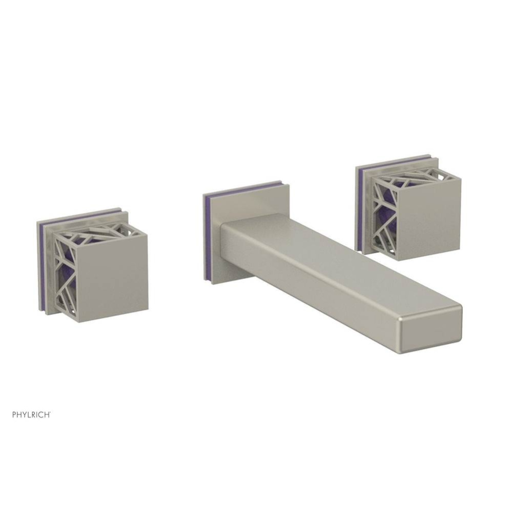 Burnished Nickel Jolie Two Handle Wall Tub Set With Rectangular Spout, Square Cutaway Handles, And