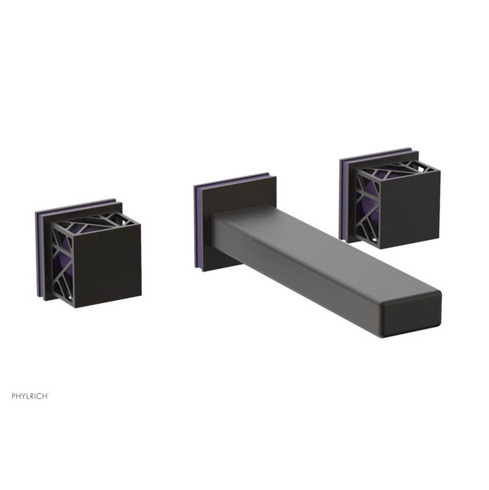 Oil Rubbed Bronze Jolie Wall Faucet With Rectangular Spout, Square Cutaway Handles, And Purple Acc