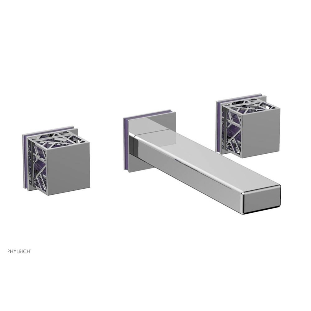 Polished Chrome Jolie Wall Faucet With Rectangular Spout, Square Cutaway Handles, And Purple Accen